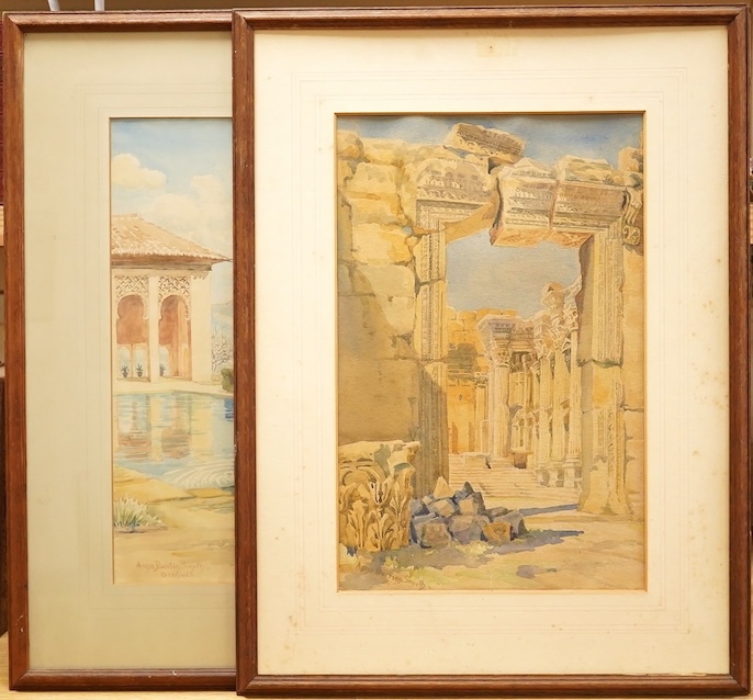 Anne Dorrien Smith (20th. C), ‘Temple of Baalbek’ and ‘Granada’, each signed, pair of watercolours, 45 x 29cm
